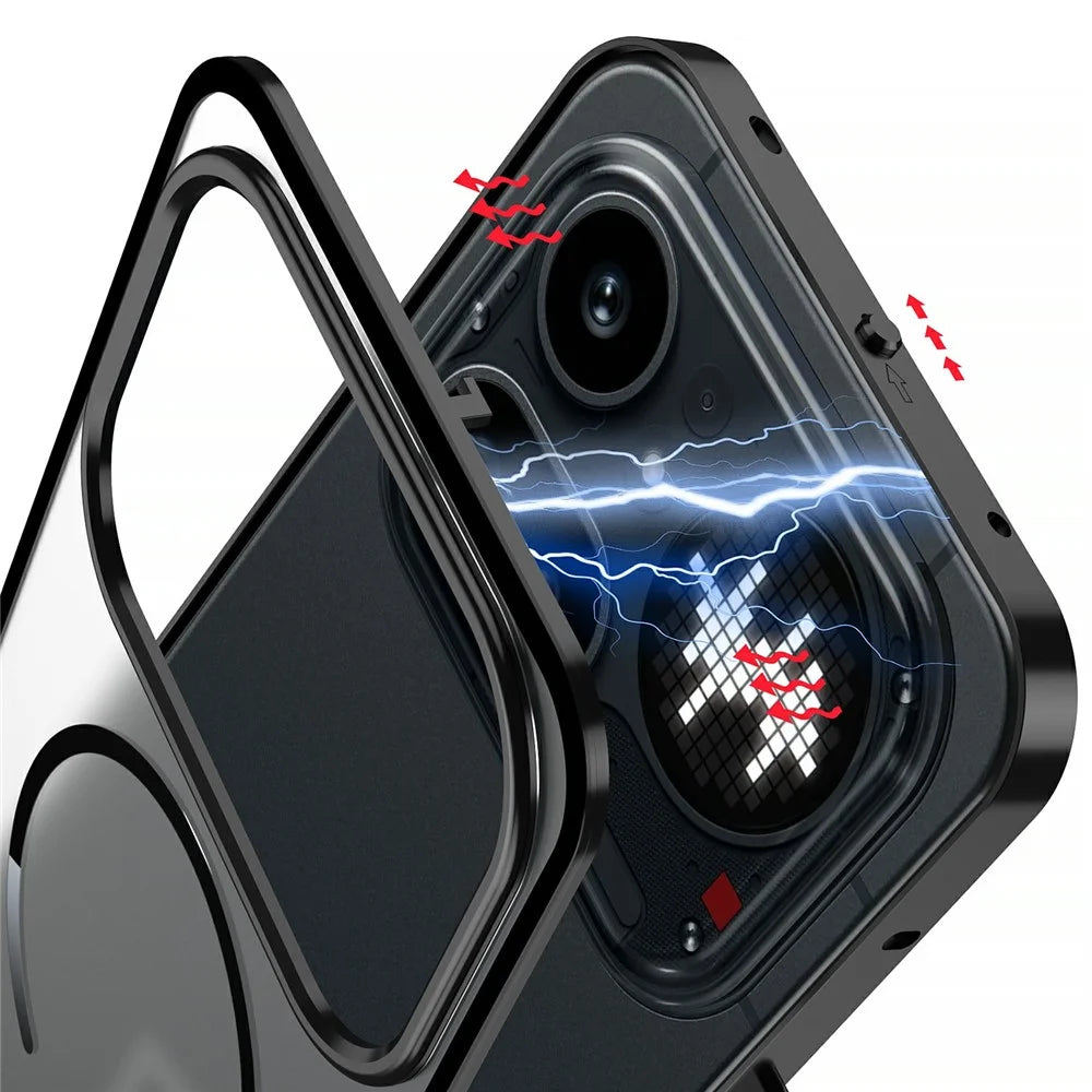 For Nothing Phone (4a) Magnetic Case Aluminium Alloy PC Matte Phone Cover Pop-Up Snap Lock - Silver - 5
