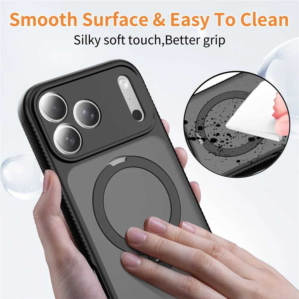For iPhone 17 Pro Magnetic Case Matte TPU Shockproof Phone Cover with Kickstand and Tempered Glass - Black - 4