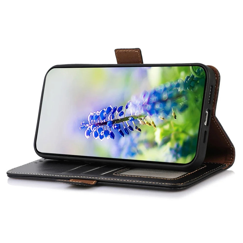 For Google Pixel 11 Pro Case RFID Blocking Genuine Cow Leather Wallet Phone Cover - Black - 3