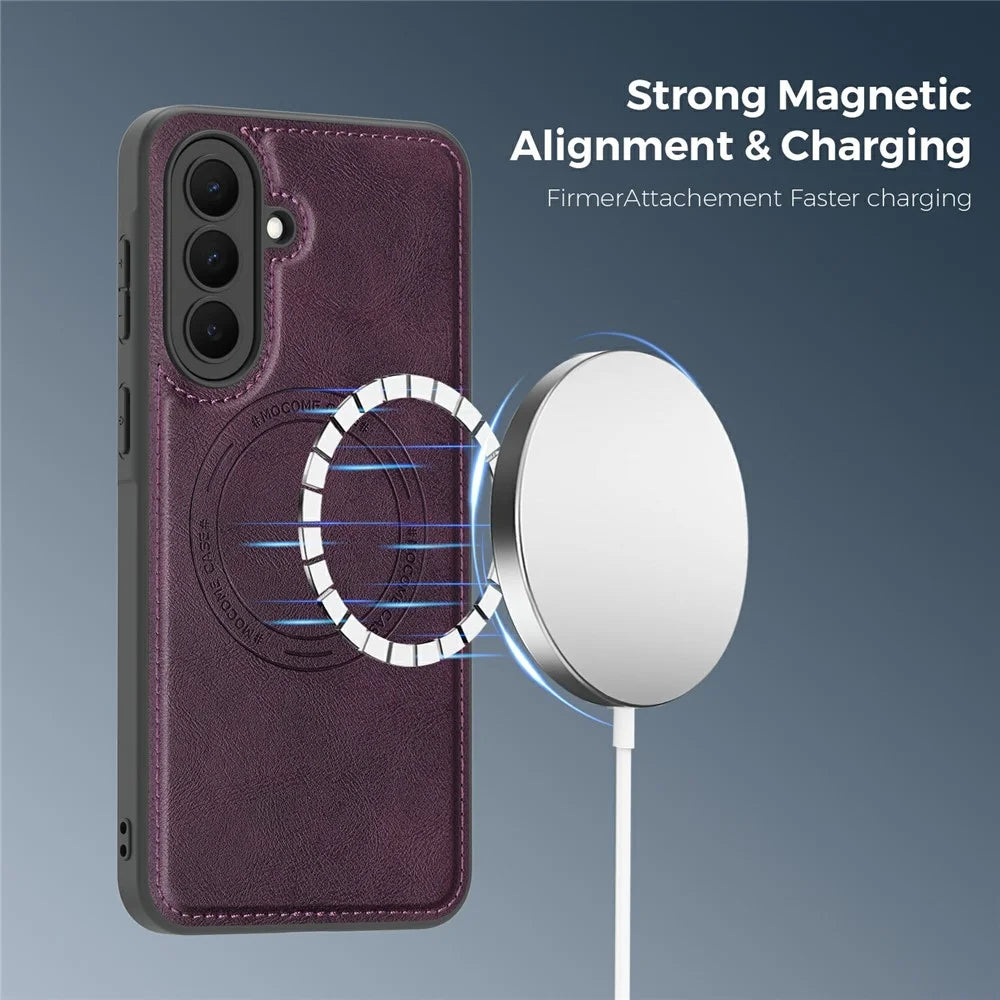 For Samsung Galaxy A37 5G Magnetic Case Leather Back Phone Cover - Dark Purple - 3