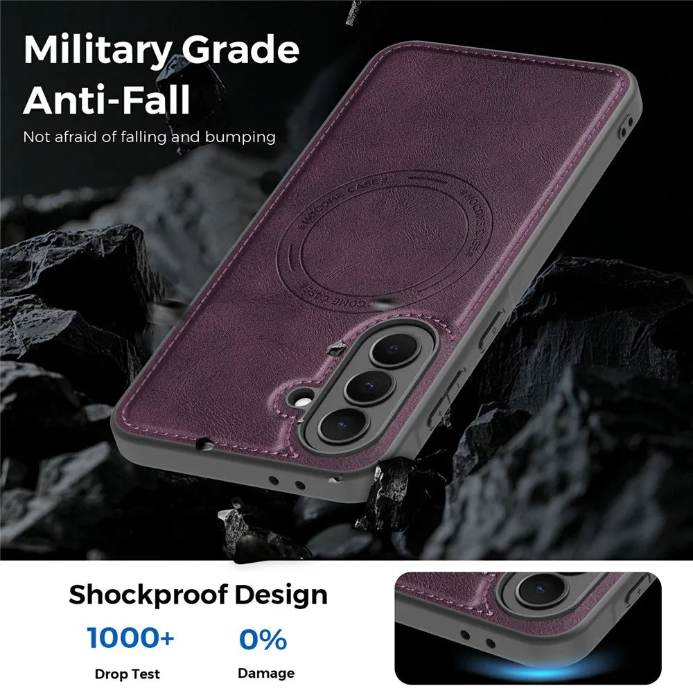 For Samsung Galaxy A37 5G Magnetic Case Leather Back Phone Cover - Dark Purple - 4
