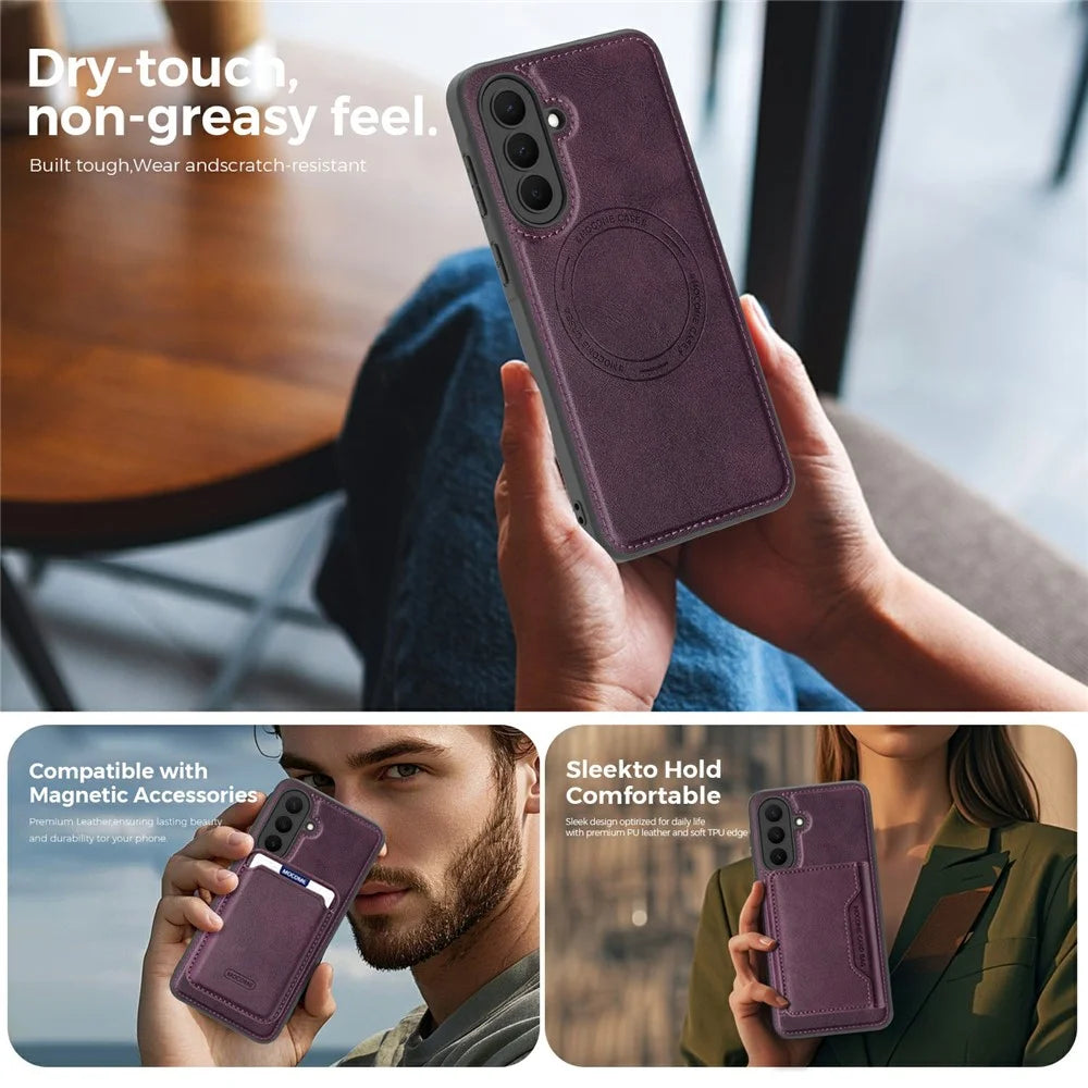 For Samsung Galaxy A37 5G Magnetic Case Leather Back Phone Cover - Dark Purple - 6