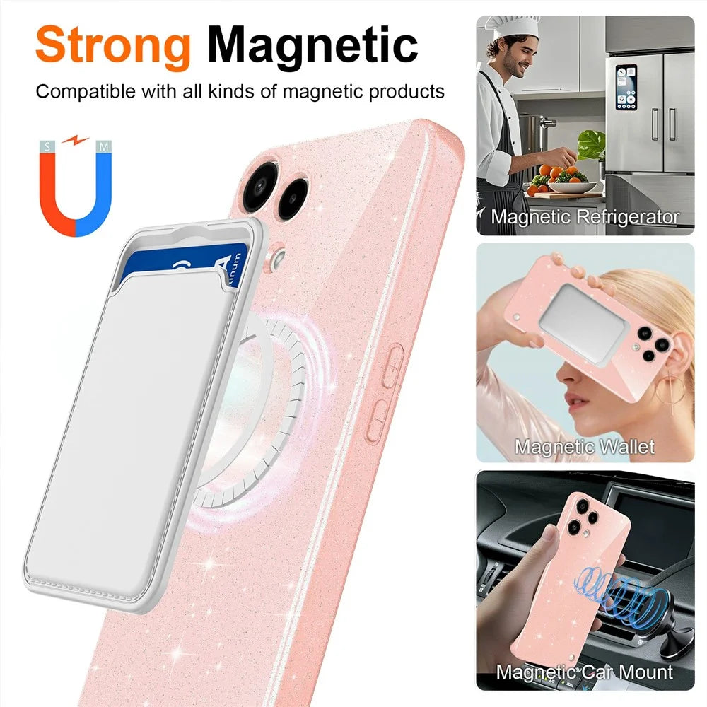 For Nothing Phone (3a) Lite 5G Magnetic Case Glitter TPU Shockproof Phone Cover with Lanyard - Pink - 4