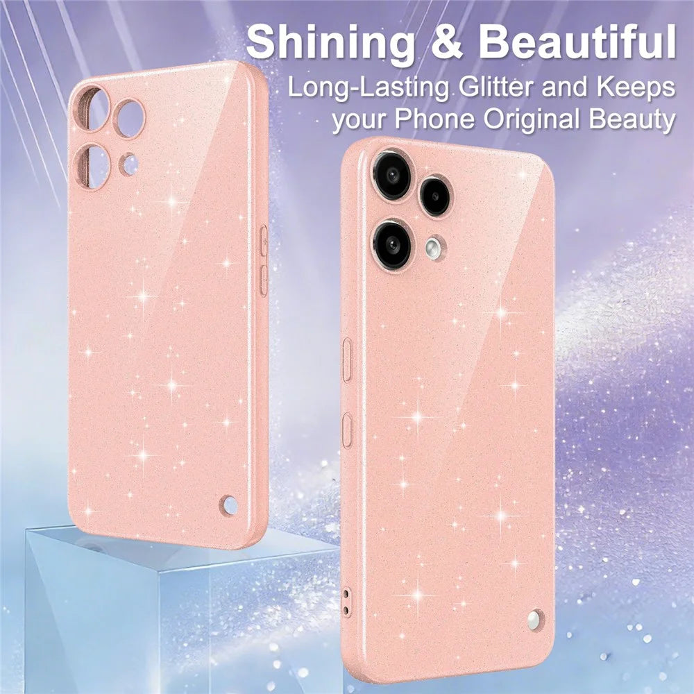For Nothing Phone (3a) Lite 5G Magnetic Case Glitter TPU Shockproof Phone Cover with Lanyard - Pink - 5