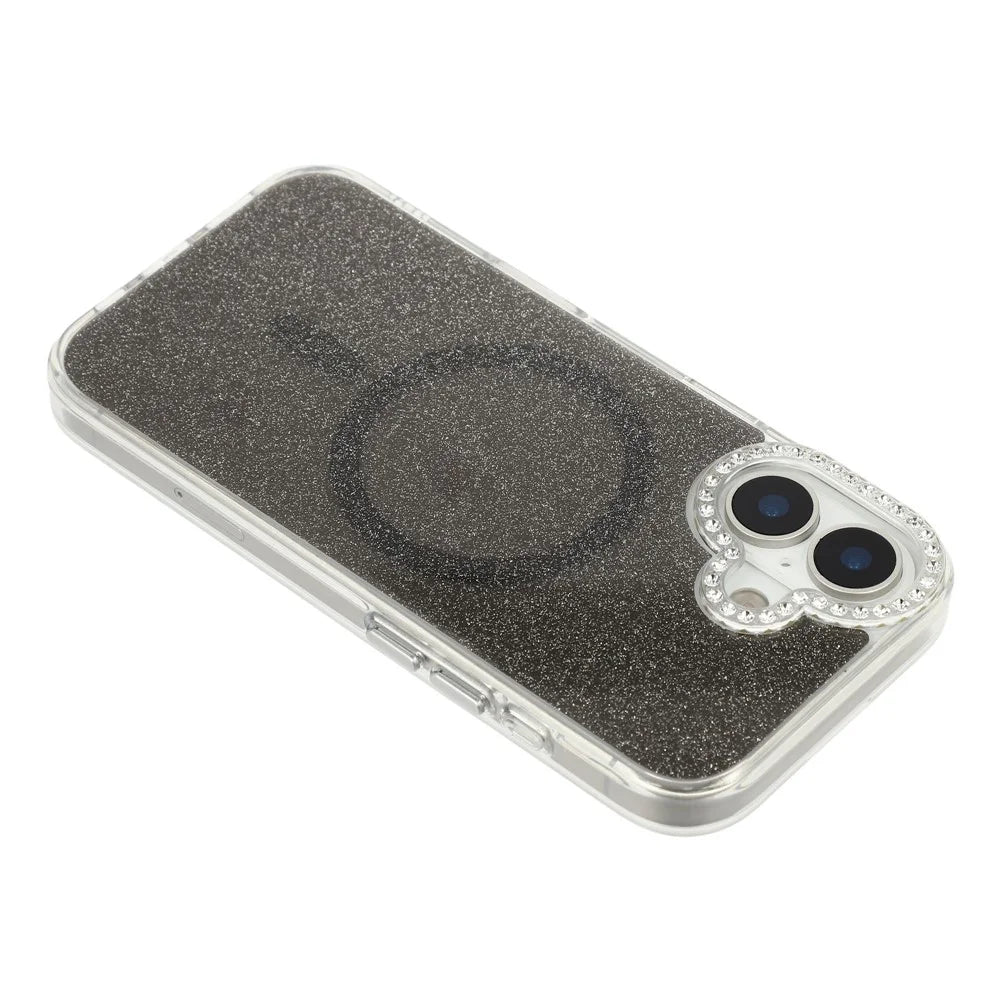 For iPhone 16 Starlight Glitter Magnetic Case TPU + PC Shockproof Cover Compatible with Magsafe - Transparent Black - 5