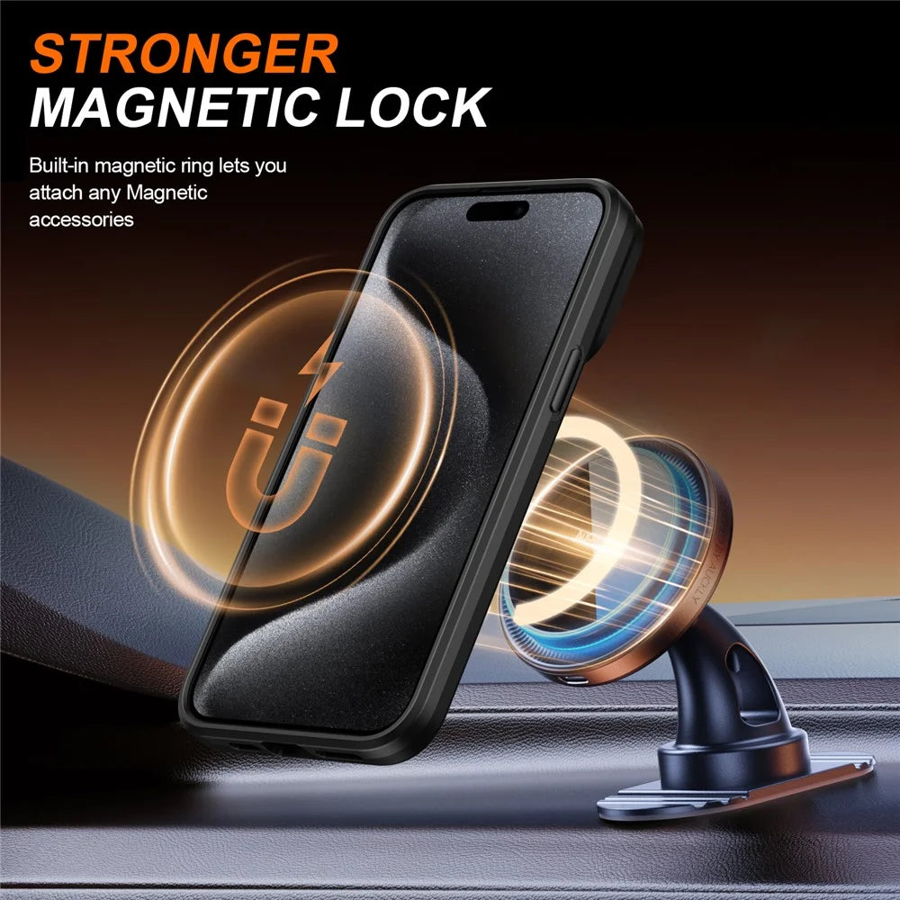 For iPhone 15 Pro Case Magnetic Case Ring Kickstand Slide Camera Cover TPU PC Hybrid Phone Shell - Black - 2