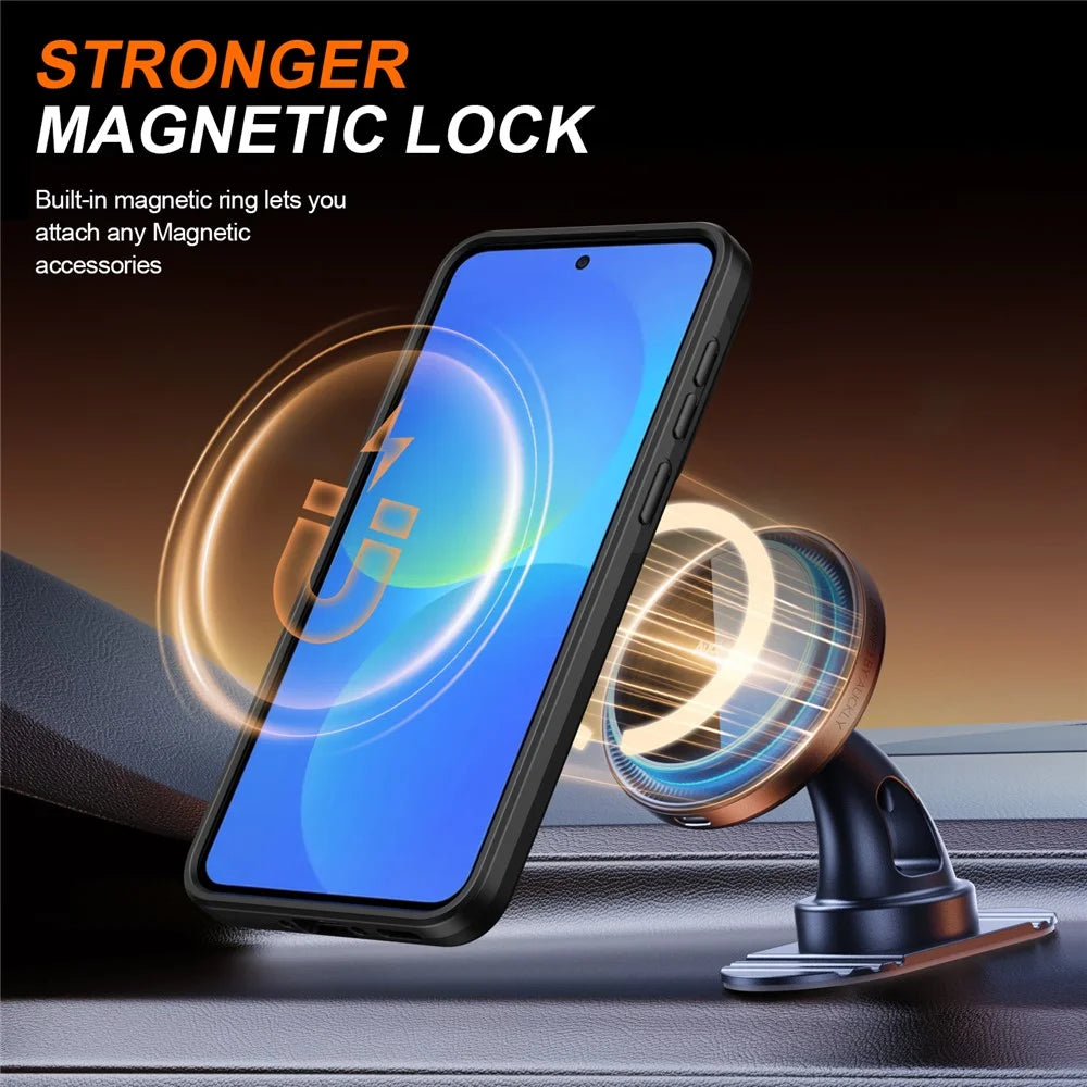 For Samsung Galaxy A56 5G Case Magnetic Case Ring Kickstand Slide Camera Cover TPU PC Hybrid Phone Shell - Black - 2