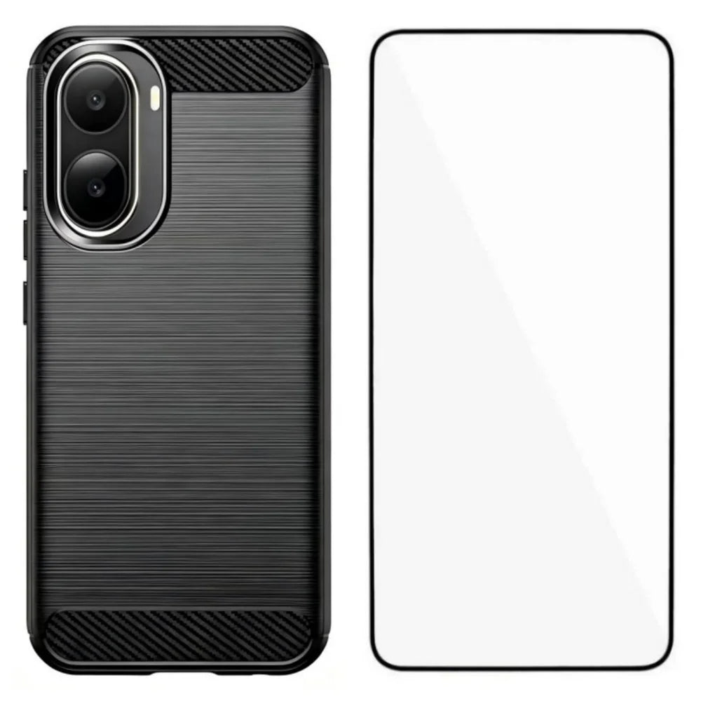 WANLONFENG For Xiaomi Poco C85x 5G / Redmi A7 Pro 4G (171.56mm) Case with Screen Film LS Series Big Lens Hole Brushed Texture TPU Phone Cover - Black - 1