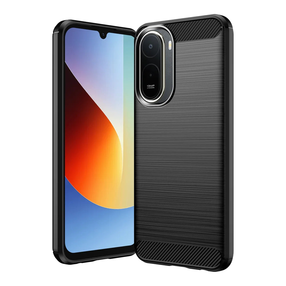 WANLONFENG For Xiaomi Poco C85x 5G / Redmi A7 Pro 4G (171.56mm) Case with Screen Film LS Series Big Lens Hole Brushed Texture TPU Phone Cover - Black - 2