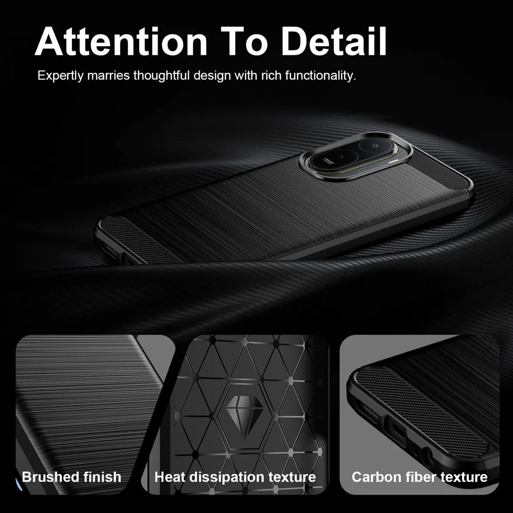 WANLONFENG For Xiaomi Poco C85x 5G / Redmi A7 Pro 4G (171.56mm) Case with Screen Film LS Series Big Lens Hole Brushed Texture TPU Phone Cover - Black - 7