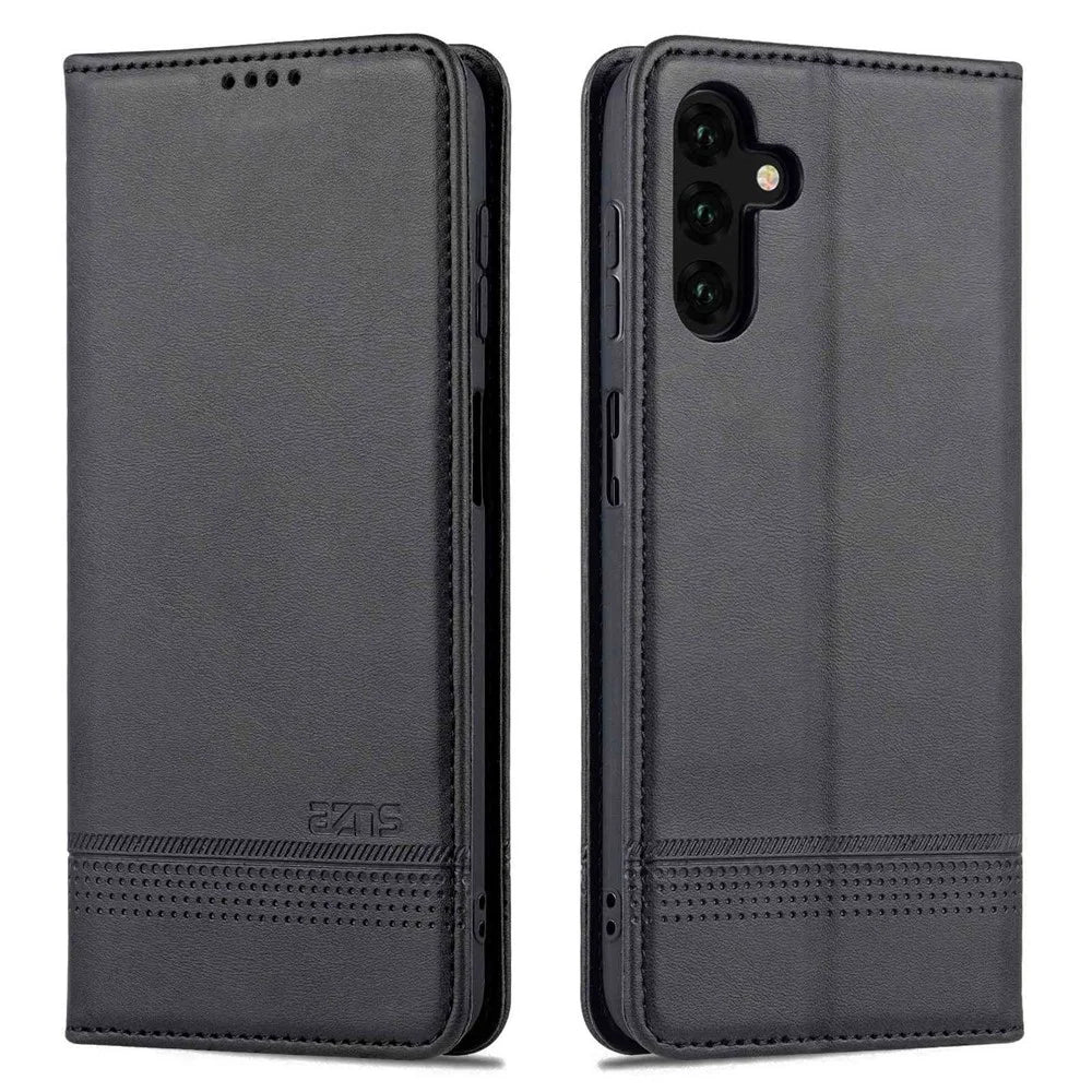 AZNS For Samsung Galaxy A14 5G / A14 4G Cowhide Texture Stand Phone Case PU Leather Magnetic Auto-absorbed Folio Flip Wallet Cover - Black - 1