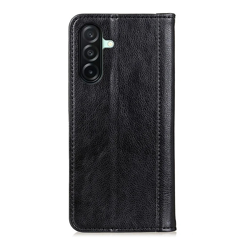 For Samsung Galaxy A27 5G Stand Case Split Leather Litchi Texture Wallet Phone Cover - Black - 7