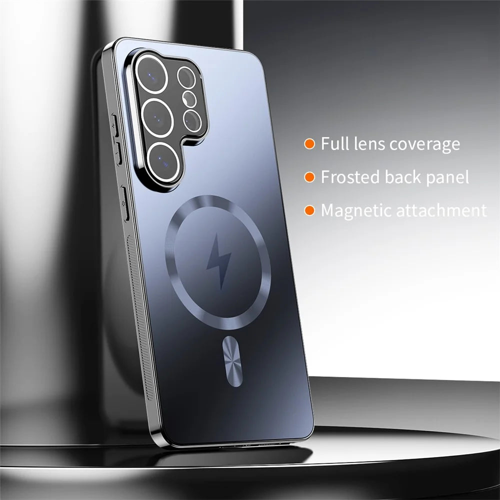 For Samsung Galaxy S26 Ultra Magnetic Case Electroplated Matte PC TPU Phone Cover with Tempered Glass Film - Black - 2