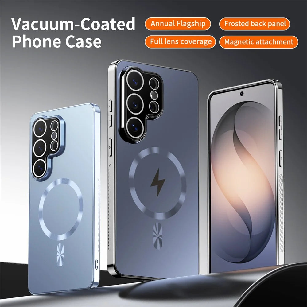 For Samsung Galaxy S26 Ultra Magnetic Case Electroplated Matte PC TPU Phone Cover with Tempered Glass Film - Black - 4