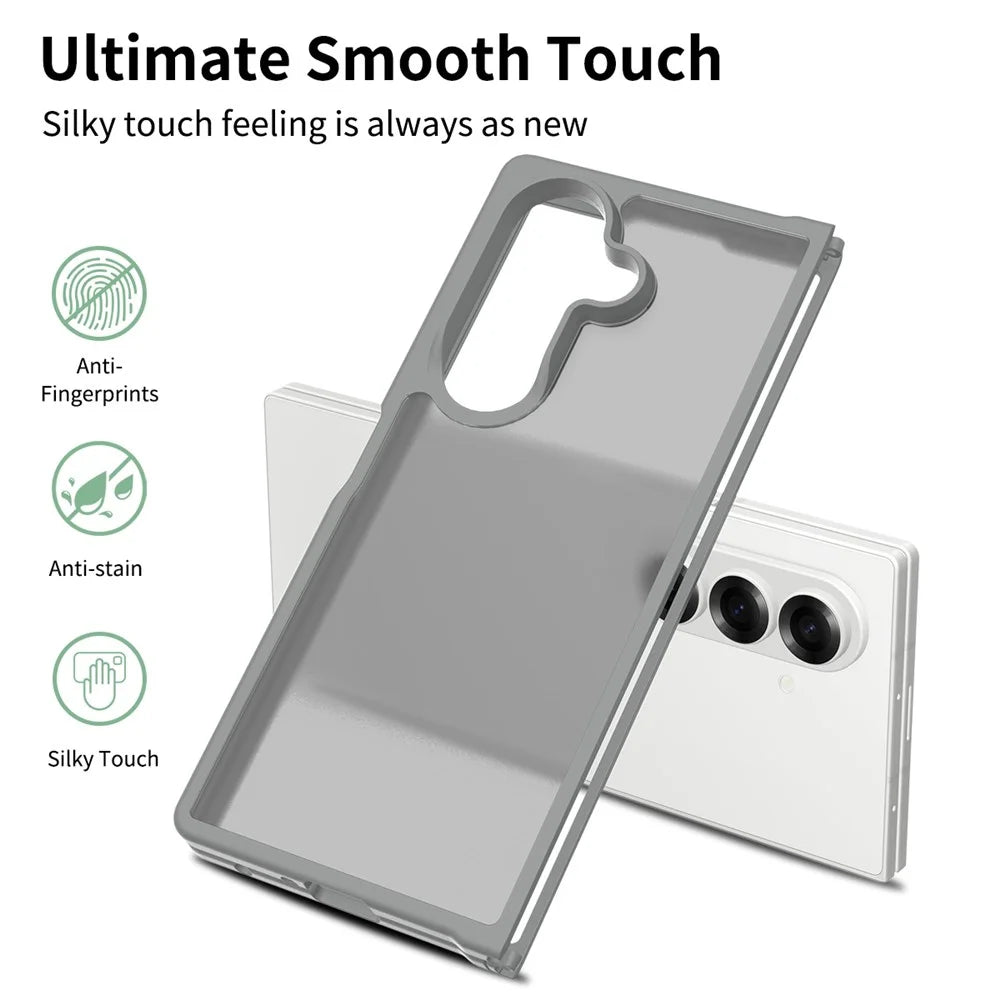 For Samsung Galaxy Z Fold7 5G Translucent Case Anti-fingerprint Shockproof TPU PC Protective Cover - Grey - 2