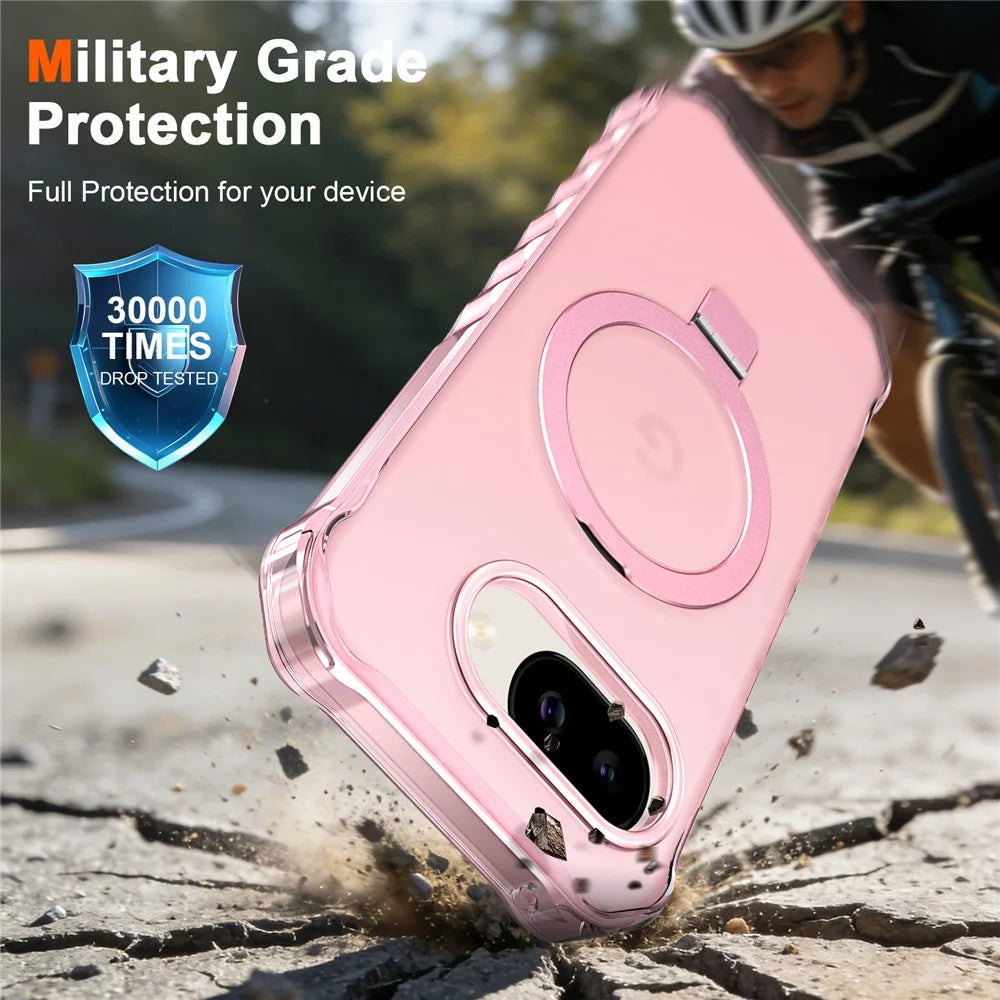 For Google Pixel 10a Magnetic Case Matte Kickstand Hybrid Phone Cover Small Wavy Edge - Pink - 3