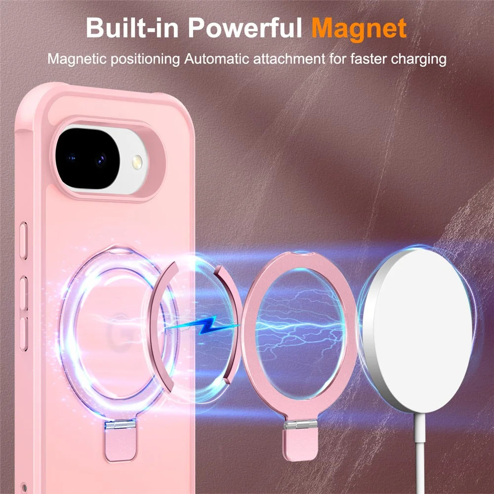 For Google Pixel 10a Magnetic Case Ring Holder Kickstand TPU + PC Phone Cover - Pink - 3