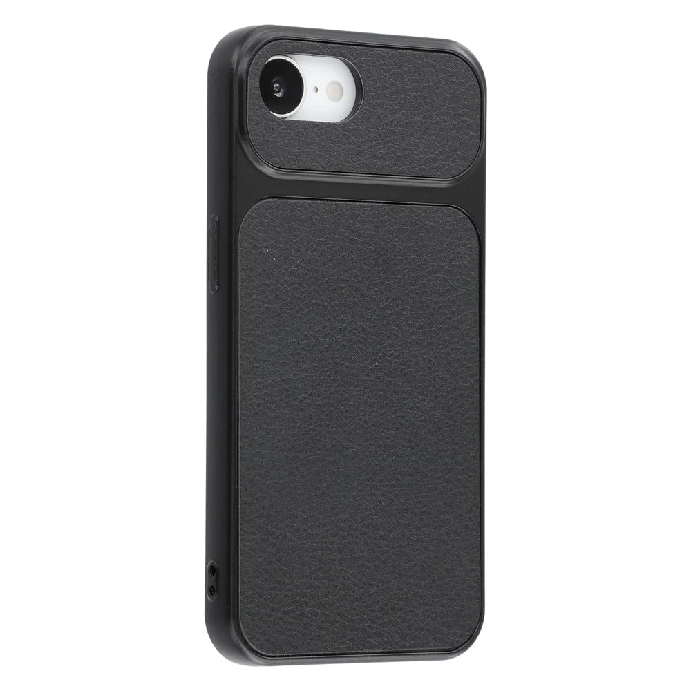 For iPhone 17e / 16e Case Sheepskin Texture Leather Coated TPU Phone Cover with Large Camera Cutouts - Black - 2