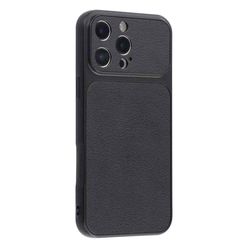 For iPhone 16 Pro Max Case Sheepskin Texture Leather Coated TPU Phone Cover with Precise Camera Cutouts - Black - 2