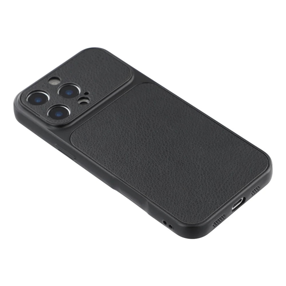 For iPhone 16 Pro Max Case Sheepskin Texture Leather Coated TPU Phone Cover with Precise Camera Cutouts - Black - 3