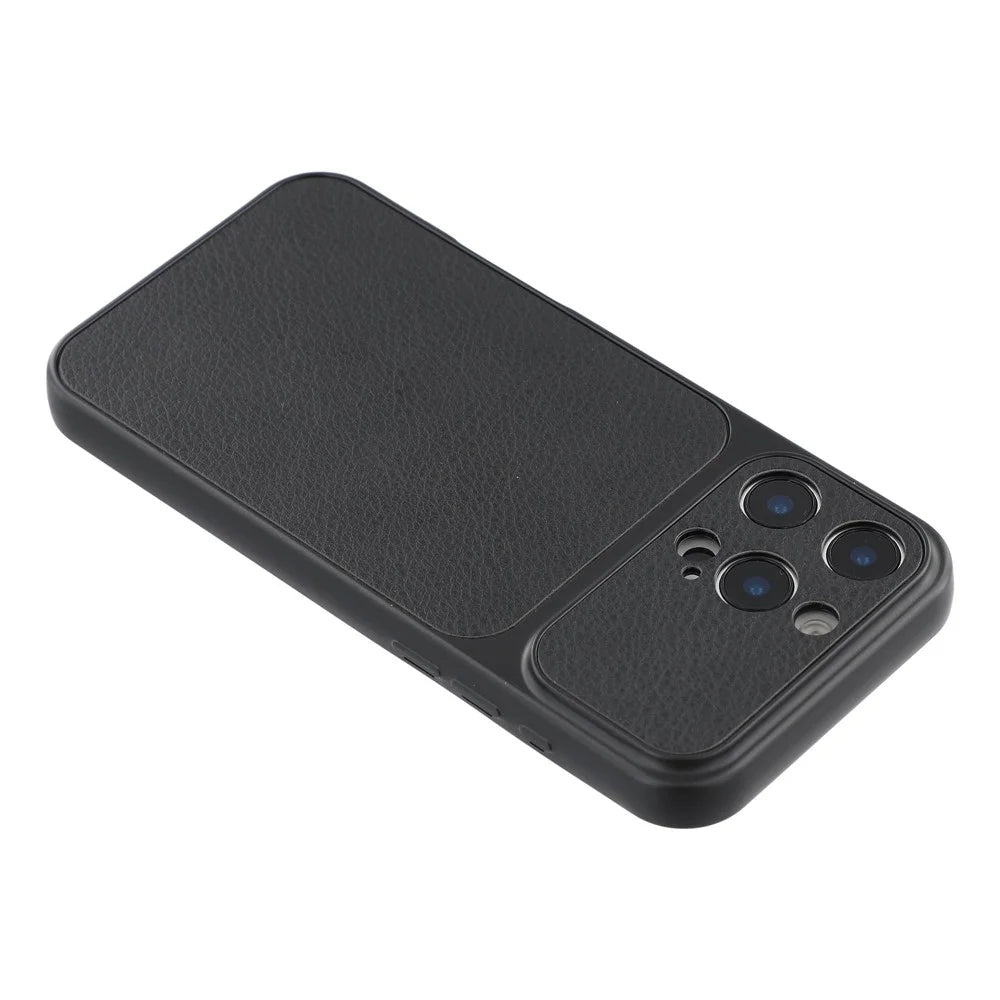 For iPhone 16 Pro Max Case Sheepskin Texture Leather Coated TPU Phone Cover with Precise Camera Cutouts - Black - 4