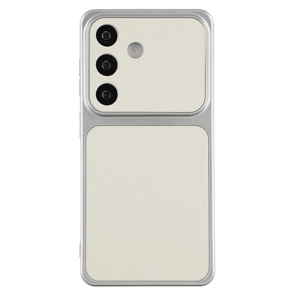 For Samsung Galaxy S26 Case Sheepskin Texture Leather Coated TPU Phone Cover with Precise Camera Cutouts - White - 1