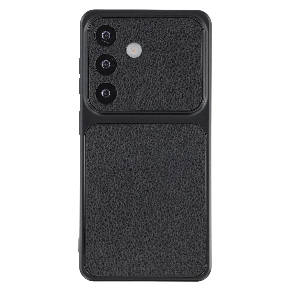 For Samsung Galaxy S25 FE Case Sheepskin Texture Leather Coated TPU Phone Cover with Precise Camera Cutouts - Black - 1