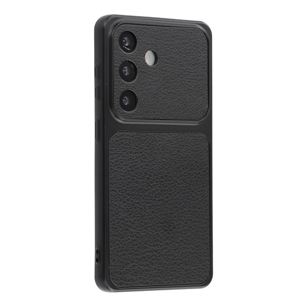 For Samsung Galaxy S25 FE Case Sheepskin Texture Leather Coated TPU Phone Cover with Precise Camera Cutouts - Black - 2