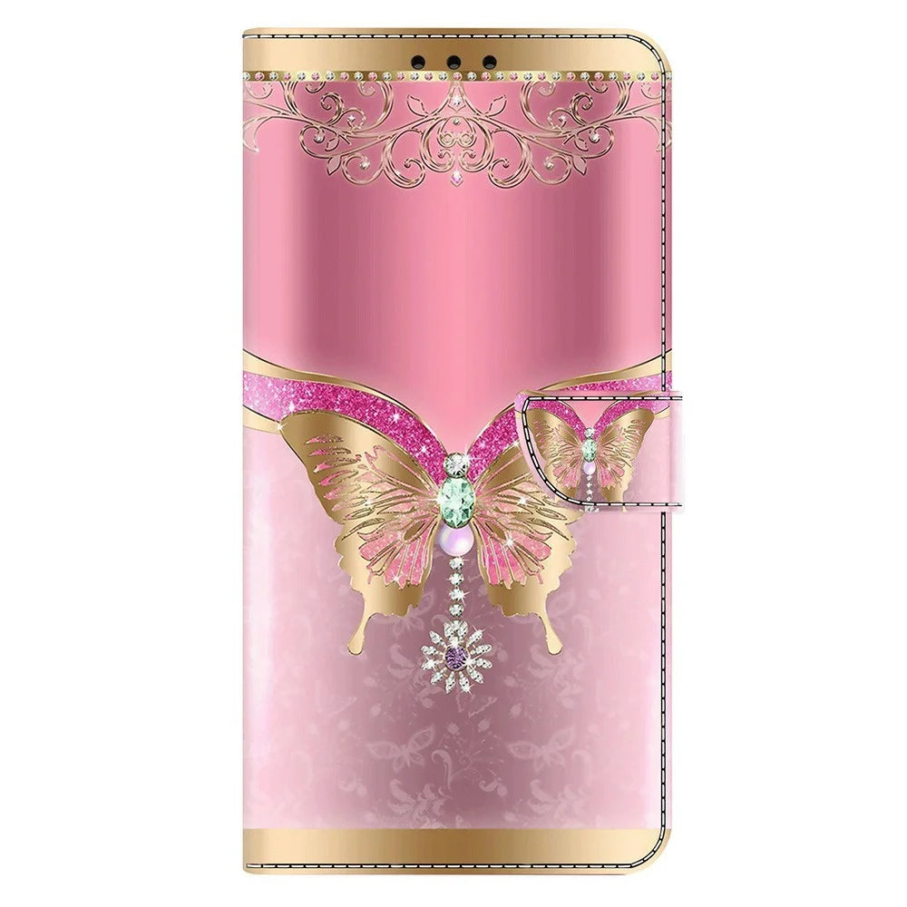 For Samsung Galaxy A27 5G Wallet Case 3D Pattern PU Leather Phone Cover with Stand - Pink / Gold Butterfly - 5