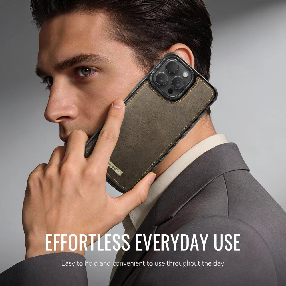 CaseMe For iPhone 13 Pro C69 Series Magnetic Case Leather Coated TPU Phone Cover - Coffee - 3