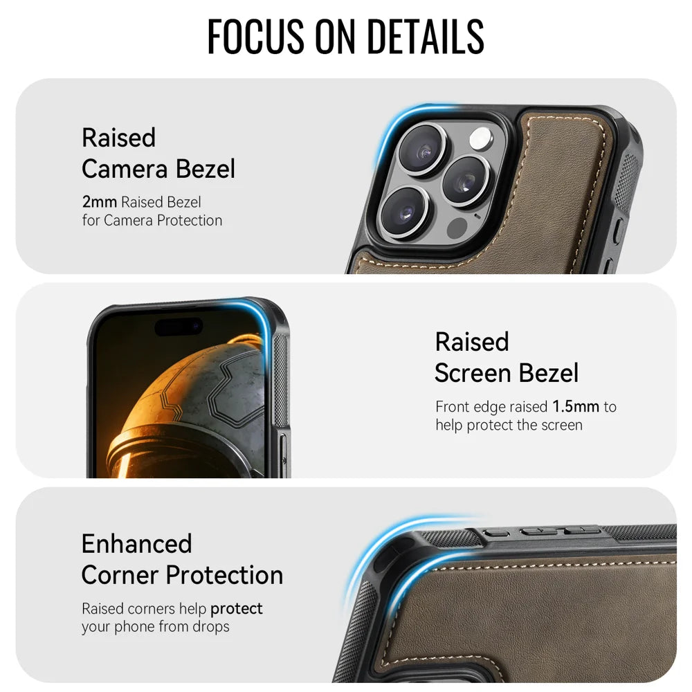 CaseMe For iPhone 13 Pro C69 Series Magnetic Case Leather Coated TPU Phone Cover - Coffee - 4