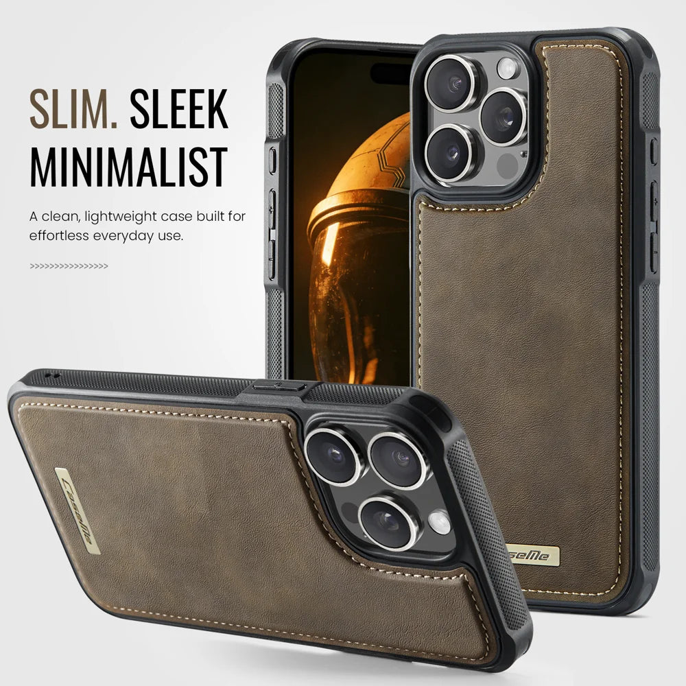 CaseMe For iPhone 13 Pro C69 Series Magnetic Case Leather Coated TPU Phone Cover - Coffee - 7