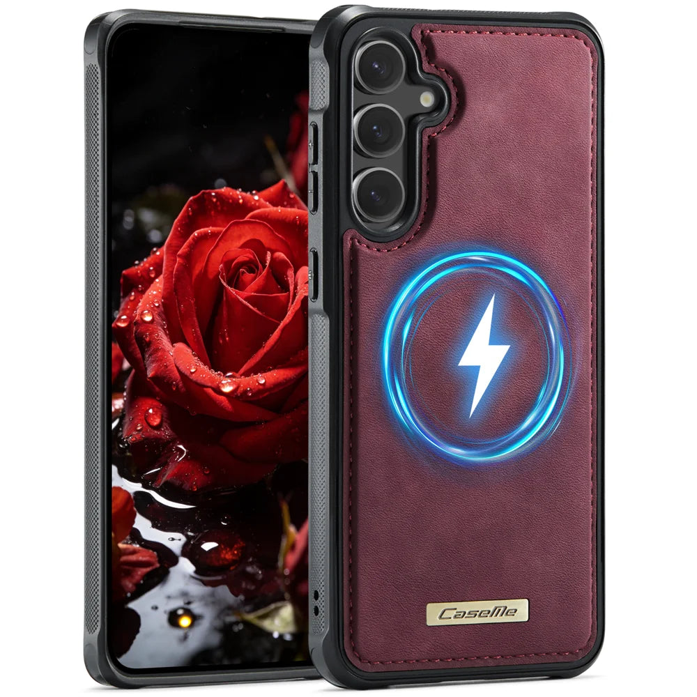 CaseMe For Samsung Galaxy S25+ / Galaxy S24+ C69 Series Magnetic Case Leather Coated TPU Phone Cover - Red - 1
