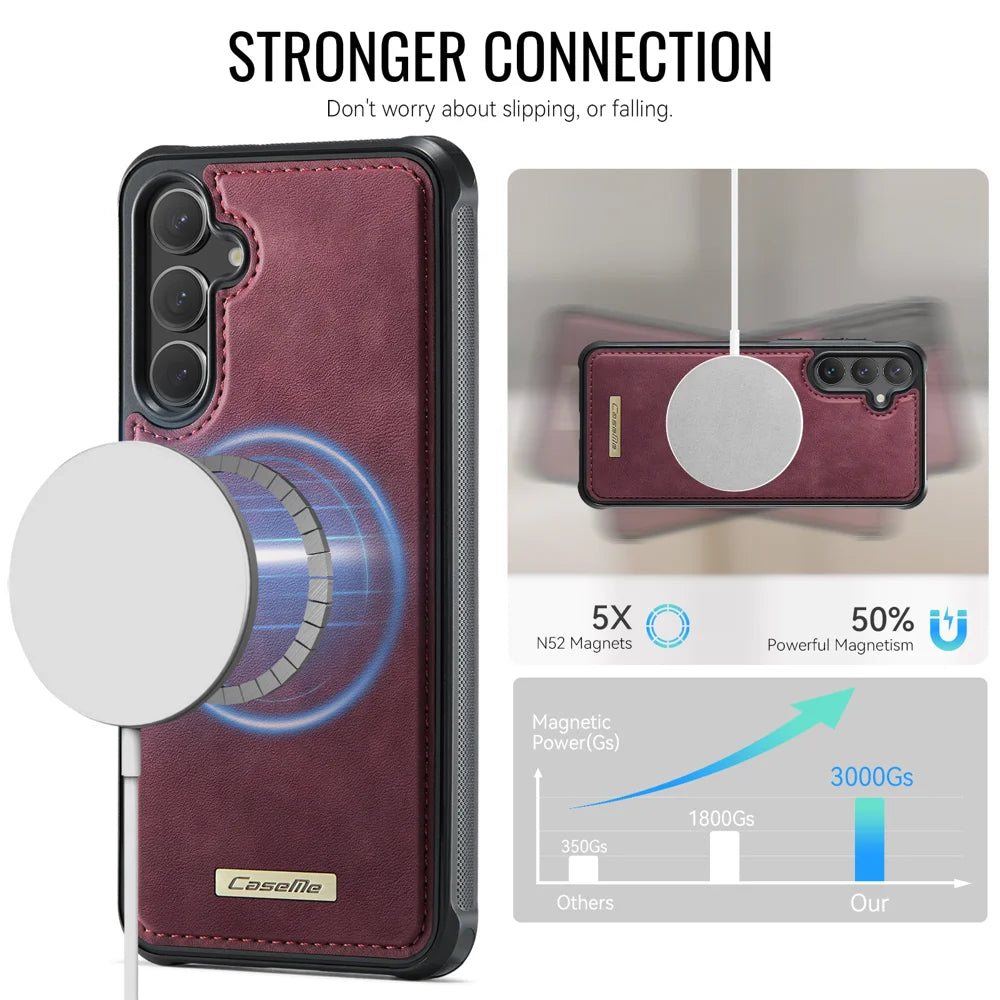 CaseMe For Samsung Galaxy S25+ / Galaxy S24+ C69 Series Magnetic Case Leather Coated TPU Phone Cover - Red - 2