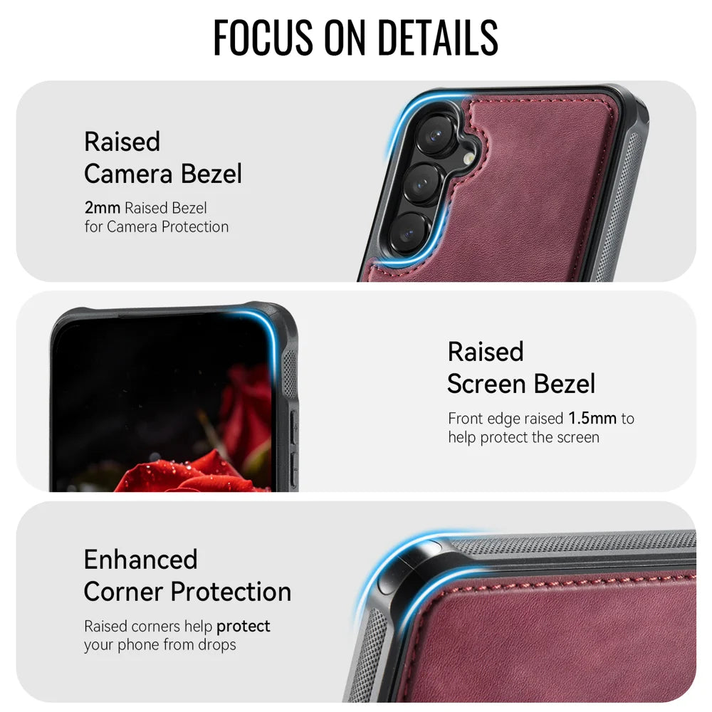 CaseMe For Samsung Galaxy S25+ / Galaxy S24+ C69 Series Magnetic Case Leather Coated TPU Phone Cover - Red - 4