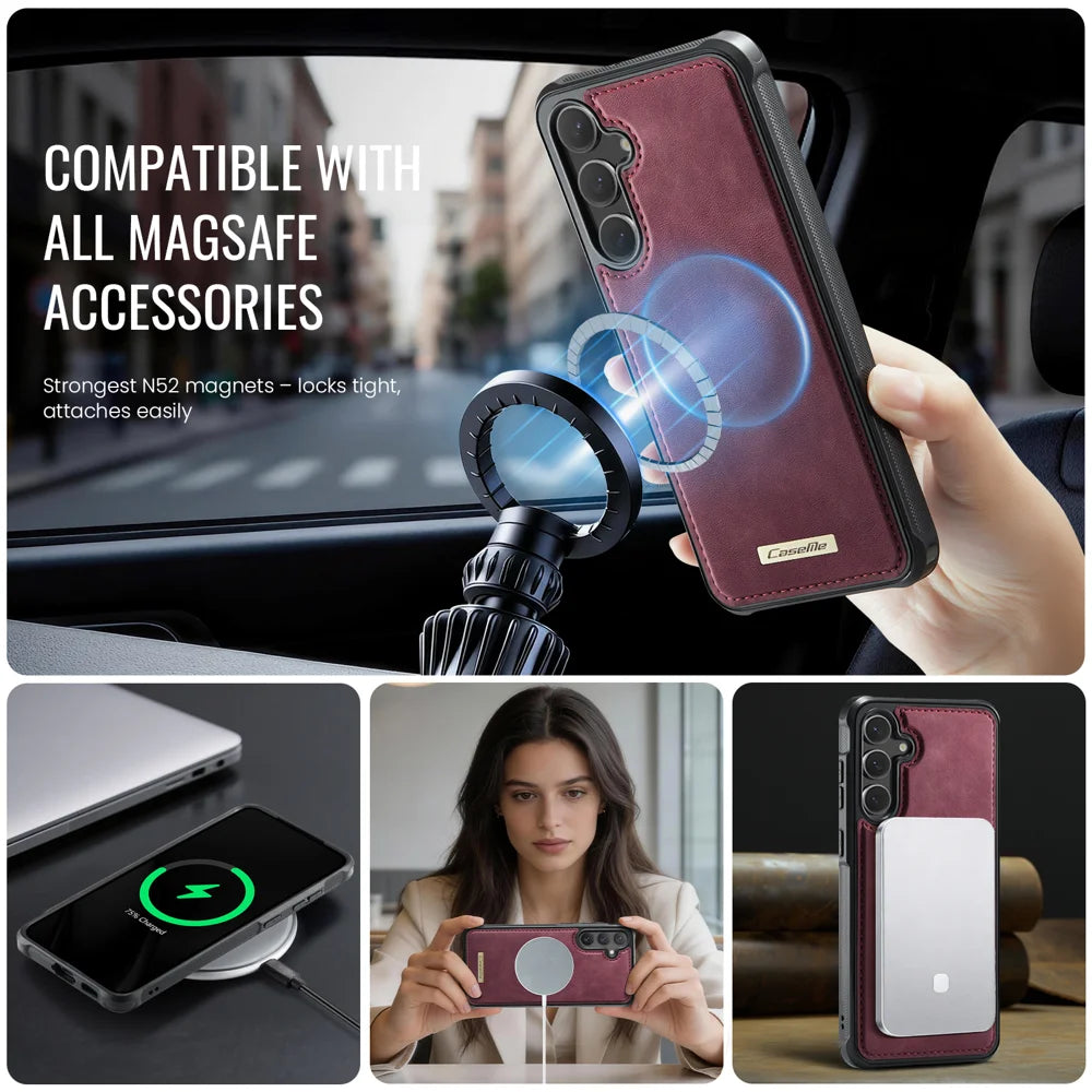 CaseMe For Samsung Galaxy S25+ / Galaxy S24+ C69 Series Magnetic Case Leather Coated TPU Phone Cover - Red - 5