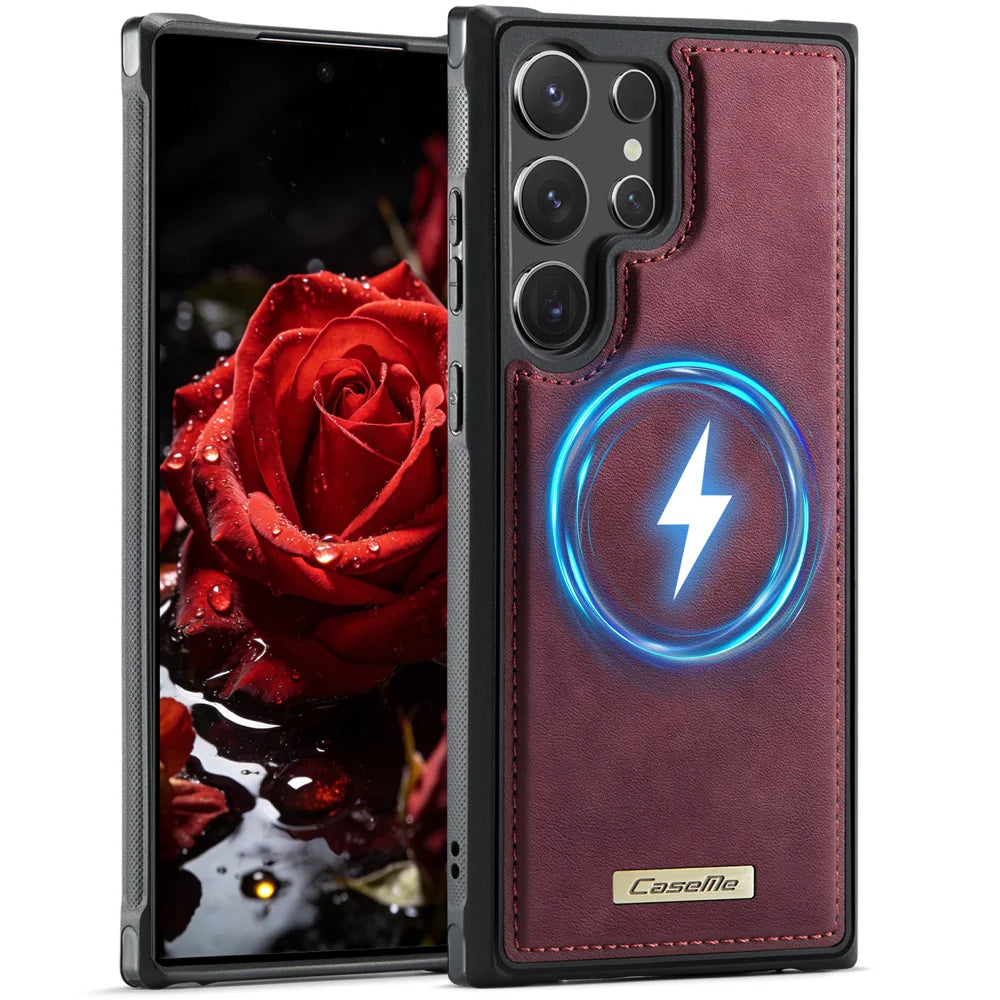 CaseMe For Samsung Galaxy S24 Ultra C69 Series Magnetic Case Leather Coated TPU Phone Cover - Red - 1