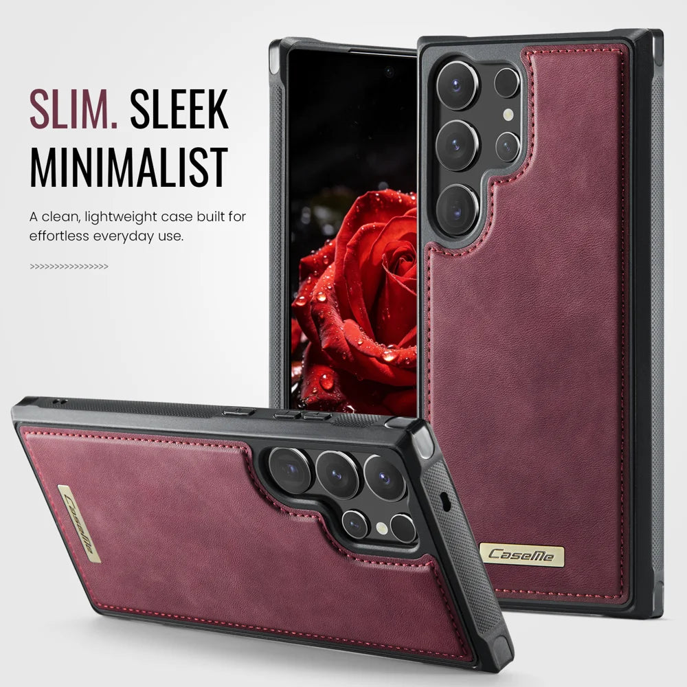 CaseMe For Samsung Galaxy S24 Ultra C69 Series Magnetic Case Leather Coated TPU Phone Cover - Red - 7