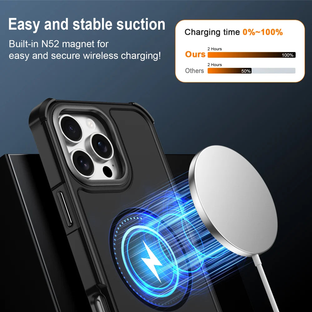 For iPhone 16 Pro Max Magnetic Case Shockproof TPU PC Protective Cover - Black - 3