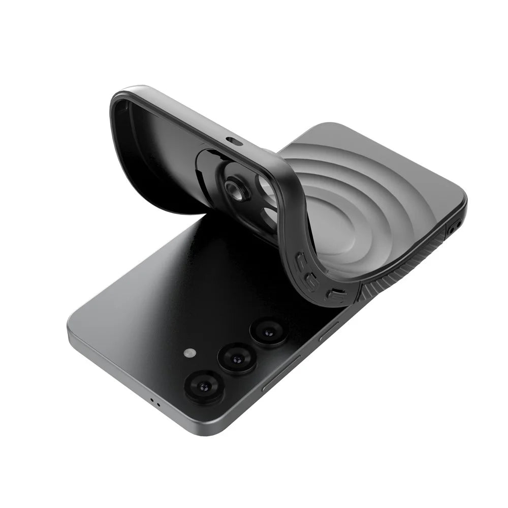 For Samsung Galaxy S26 Magnetic Case PC Kickstand Ripple Texture TPU Phone Cover - Black - 5