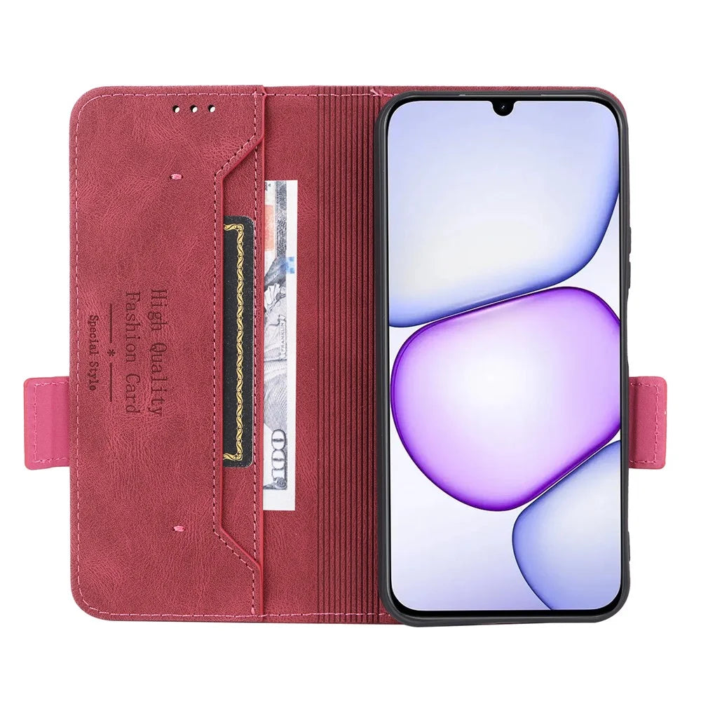 For Realme C100 5G / C83 5G Case Leather Wallet Flip Phone Cover with Hardware Decor - Rose - 2