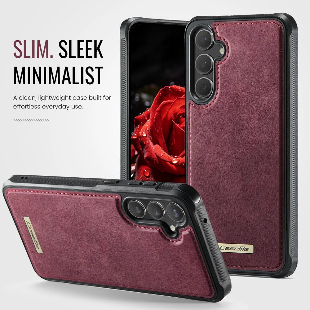 CaseMe For Samsung Galaxy S23 FE C69 Series Magnetic Case Leather Coated TPU Phone Cover - Red - 7
