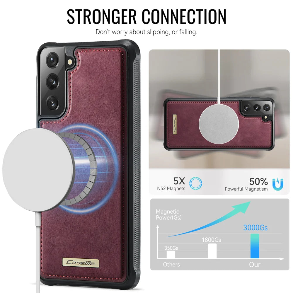 CaseMe For Samsung Galaxy S22+ 5G C69 Series Magnetic Case Leather Coated TPU Phone Cover - Red - 2
