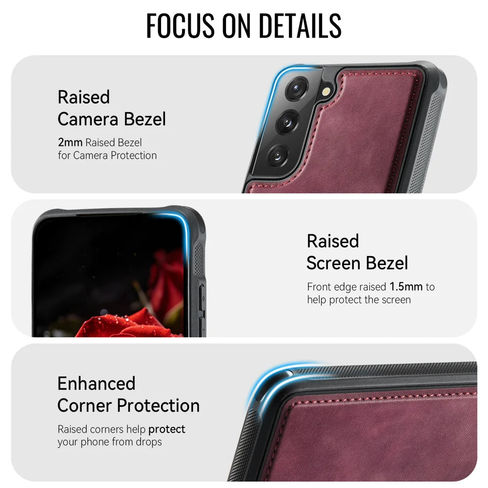 CaseMe For Samsung Galaxy S22+ 5G C69 Series Magnetic Case Leather Coated TPU Phone Cover - Red - 4