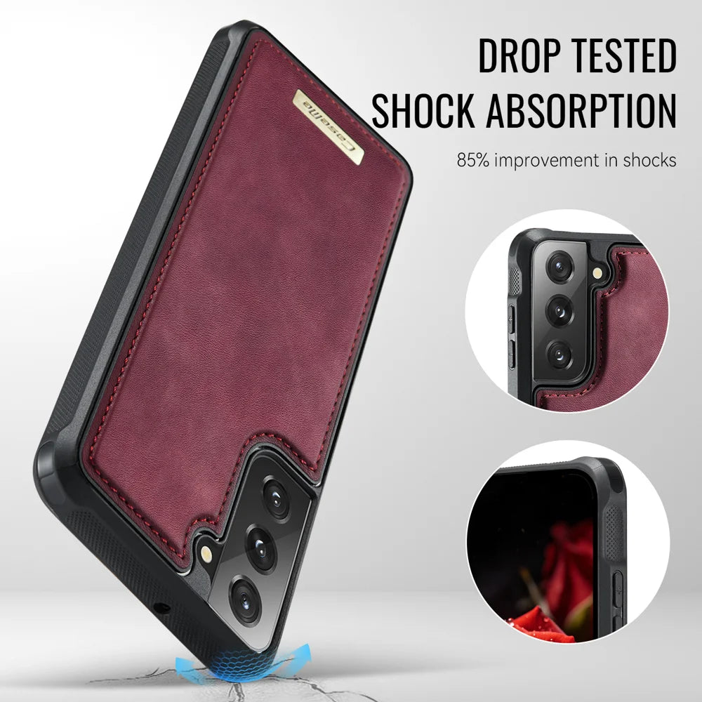 CaseMe For Samsung Galaxy S22+ 5G C69 Series Magnetic Case Leather Coated TPU Phone Cover - Red - 6