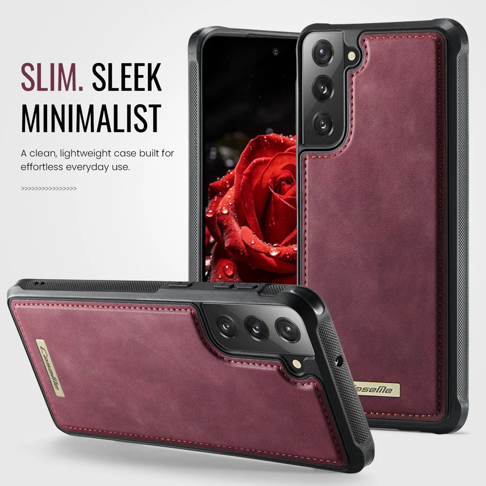 CaseMe For Samsung Galaxy S22+ 5G C69 Series Magnetic Case Leather Coated TPU Phone Cover - Red - 7