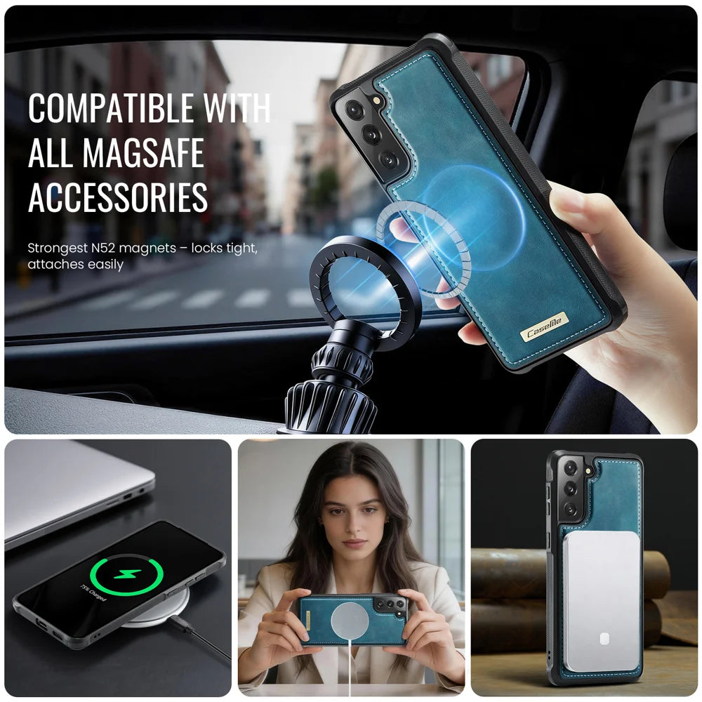 CaseMe For Samsung Galaxy S21+ 5G C69 Series Magnetic Case Leather Coated TPU Phone Cover - Green - 5