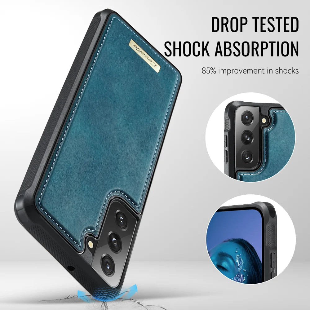 CaseMe For Samsung Galaxy S21 FE 5G C69 Series Magnetic Case Leather Coated TPU Phone Cover - Green - 6