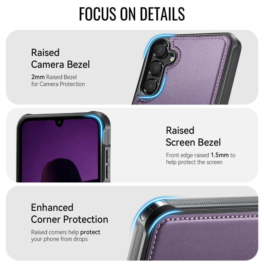 CaseMe For Samsung Galaxy A16 4G / Galaxy A16 5G C69 Series Magnetic Case Leather Coated TPU Phone Cover - Purple - 2