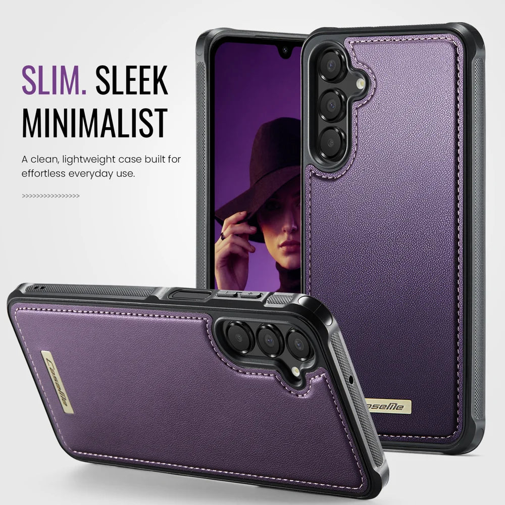 CaseMe For Samsung Galaxy A16 4G / Galaxy A16 5G C69 Series Magnetic Case Leather Coated TPU Phone Cover - Purple - 5